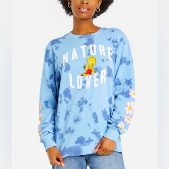 Lisa Simpson Nature Lover Graphic Sweatshirt - Blue Tie-Dye Size XL - Picture 1 of 6